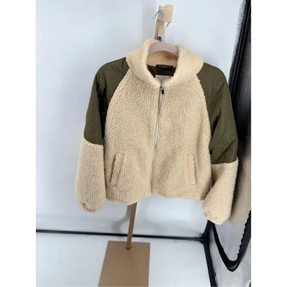 Jacqueline de Yong JDY Jdyiza Teddy Jacket Cream Sherpa Green Quilted XL
